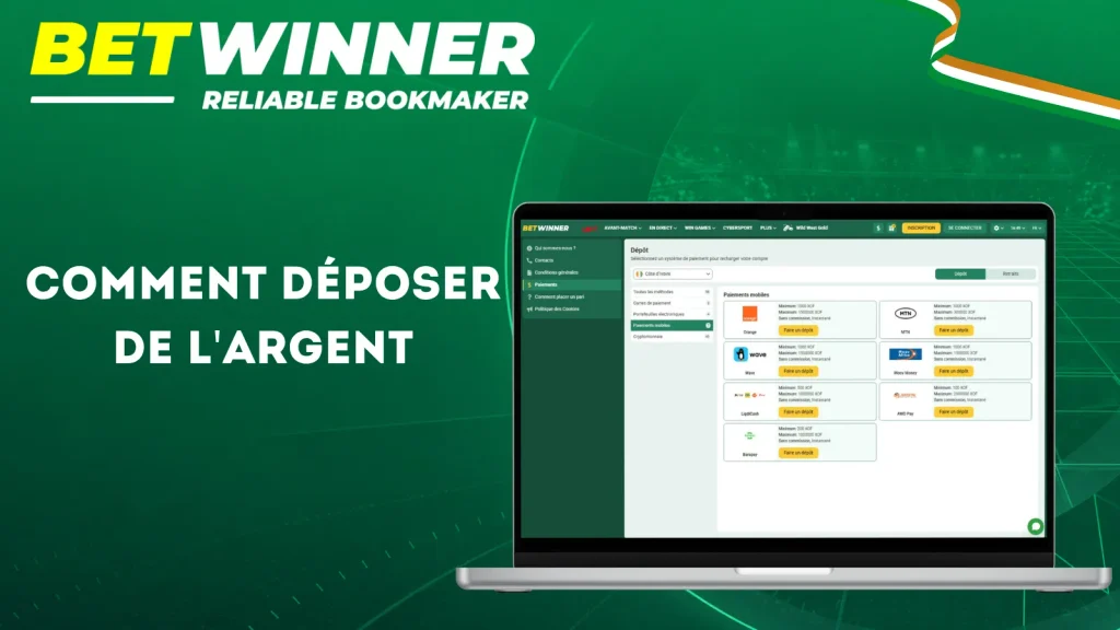 déposer l'argent compte Betwinner