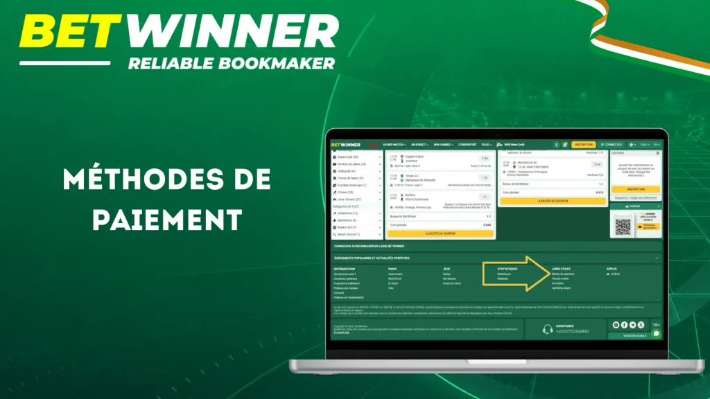 Aperçu options paiement Betwinner