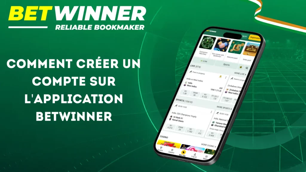 Interface de l'application mobile Betwinner